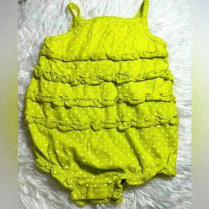 Carter's Baby Girl Lime Green Polka Dot Ruffle Romper Outfit
